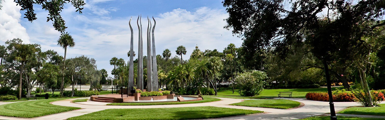  A focal point of Henry B. Plant Park, Tampa’s oldest and largest public botanical garden, “Sticks of Fire” is a sculpture created by O. V. Shaffer to commemorate the spirit of Tampa and honor the spirit of excellence at the University of Tampa.
