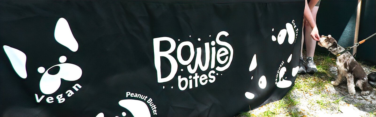 A lucky pooch gets a healthy treat from Bowie’s Bites, which specializes in dog treats made with all-natural organic ingredients and free of preservatives or chemicals.