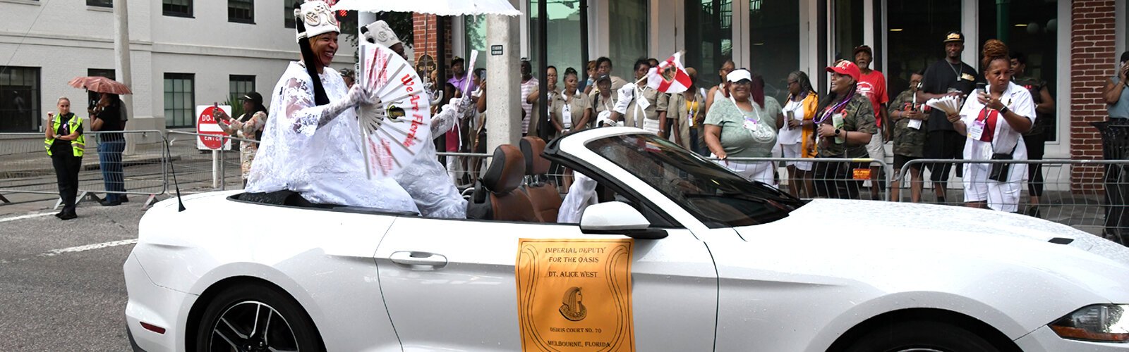 The Imperial Deputy for the Oasis DT Alice West, of the District Court No. 70 from Melbourne FL, rides in the AEAONMS parade. This is the fourth time the shrinedom has held their convention in Tampa with a return visit planned for 2026.