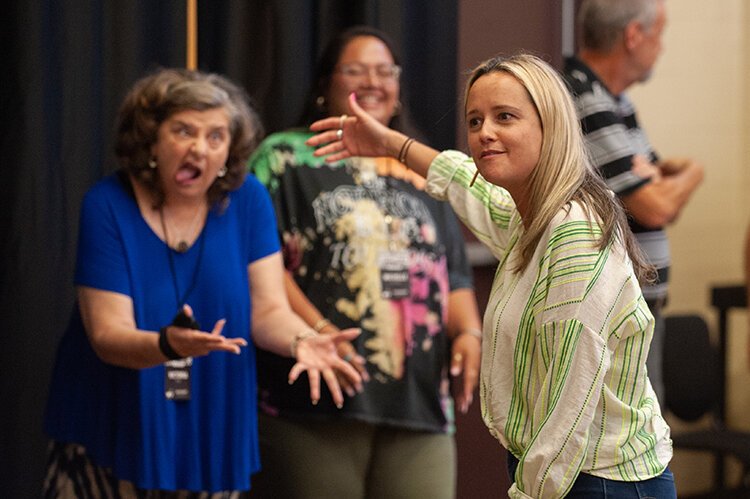 Improv comedians perform for one another before the Saturday night program starts at the 2023 Countdown Improv Festival.