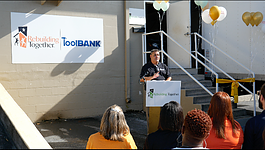 Rebuilding Together Tampa Bay CEO Jose Garcia at the September 28th event to  unveil the nonprofit's hurricane response distribution center. 