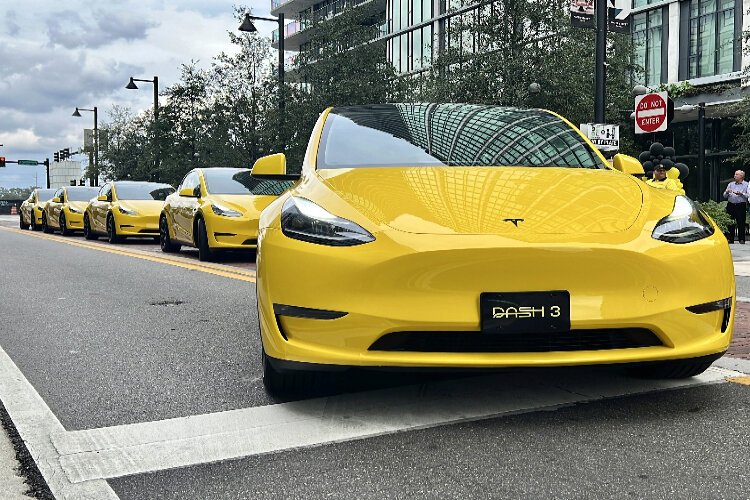 The Tampa Downtown Partnership's DASH shared ride service debuts October 12th with its fleet of bright yellow Tesla Model Y vehicles. 