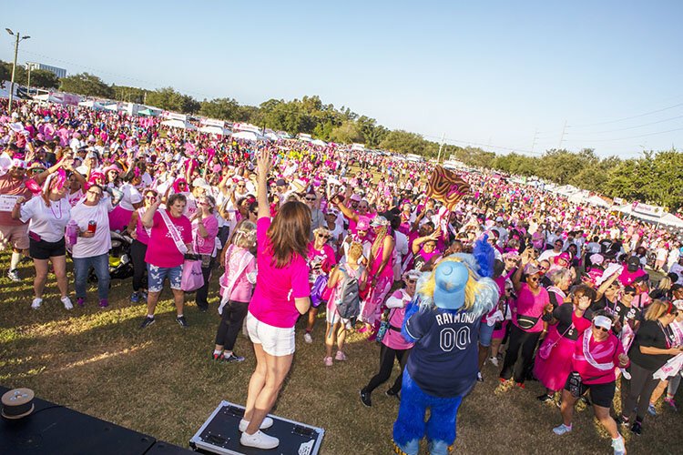 F​ox 13 anchor and breast cancer survivor Linda Hurtado and Tampa Bay Rays mascot Raymond were the MCs at the American Cancer Society's Making Strides Against Breast Cancer Walk at Raymond James Stadium in Tampa on October 28th.
