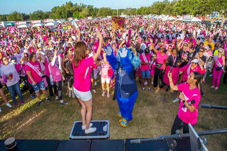 F​ox 13 anchor and breast cancer survivor Linda Hurtado joined the Tampa Bay Rays mascot Raymond to MC the American Cancer Society's Making Strides Against Breast Cancer Walk at Raymond James Stadium. An estimated 25,000 people attended.