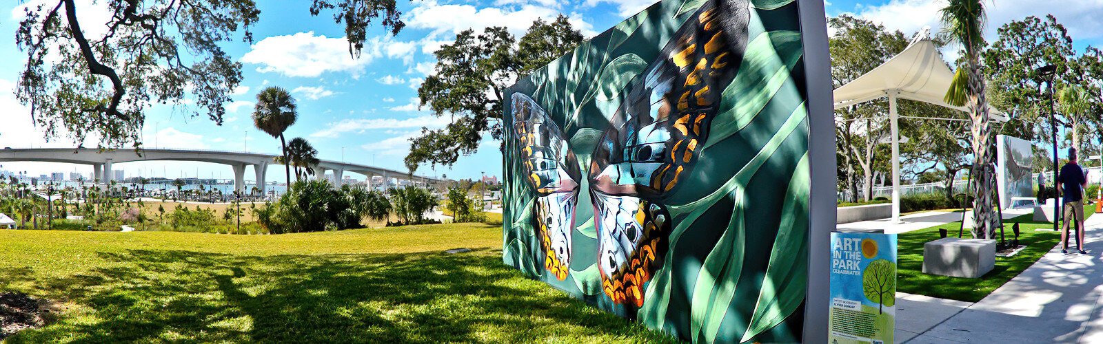 Celebrating Art in the Park, the finished butterfly mural of artist Alyssa Dunlap is a distinctive addition to Coachman Park’s natural environment.