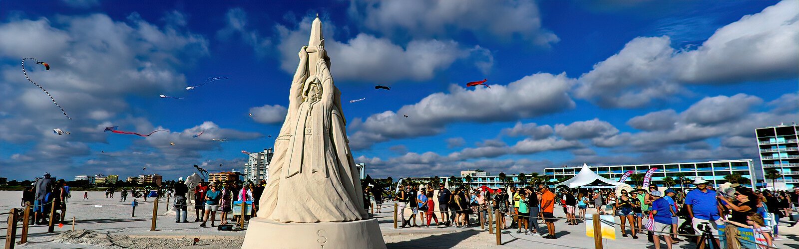 The “Sun Dial," which actually marks the passage of time, is one of the sand sculptures created for the Sanding Ovations “It’s About Time” exhibition at Treasure Island in Pinellas County.