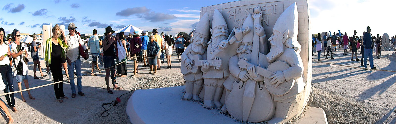 The sculptures are made with sand brought from South Florida that has special characteristics necessary for sculpting such detailed work as “Metro Gnomes” by Abe Waterman of Prince Edward Island, Canada.