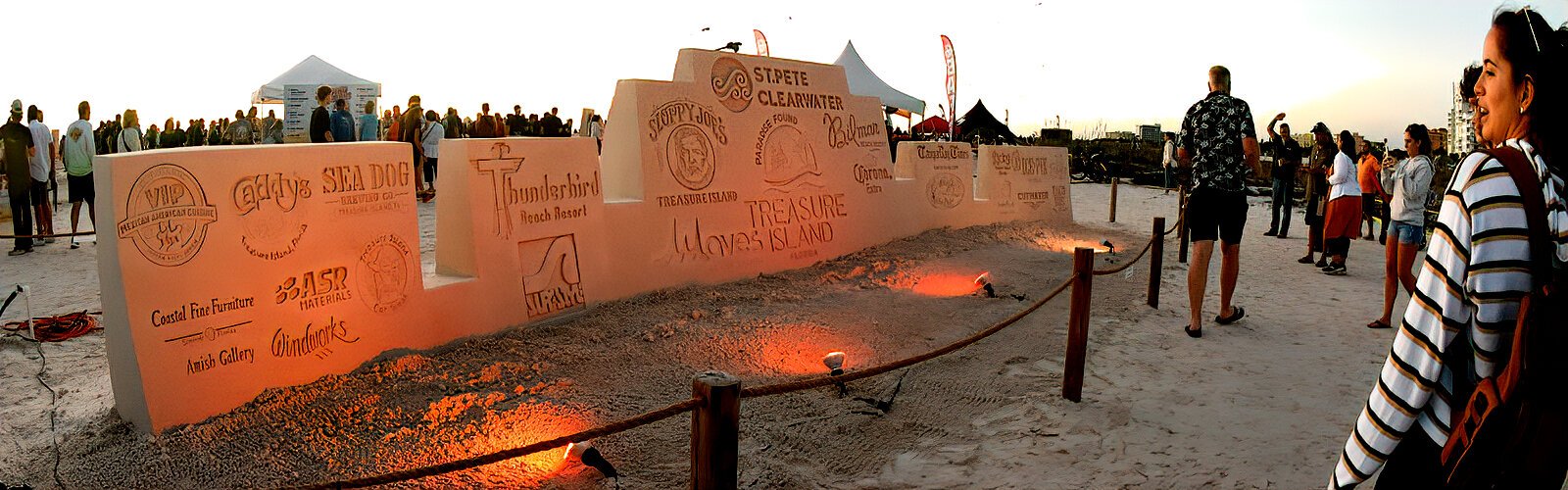 The Treasure Island Sanding Ovations sculptures will remain standing and illuminated (weather permitting) through the first week of January 2024.