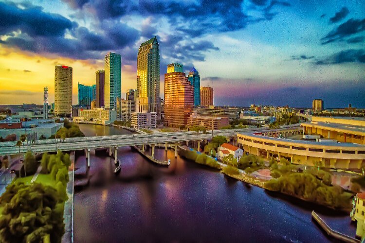 A photo illustration of the Tampa Hillsborough Expressway Authority's Lee Roy Selmon Expressway through downtown Tampa. 