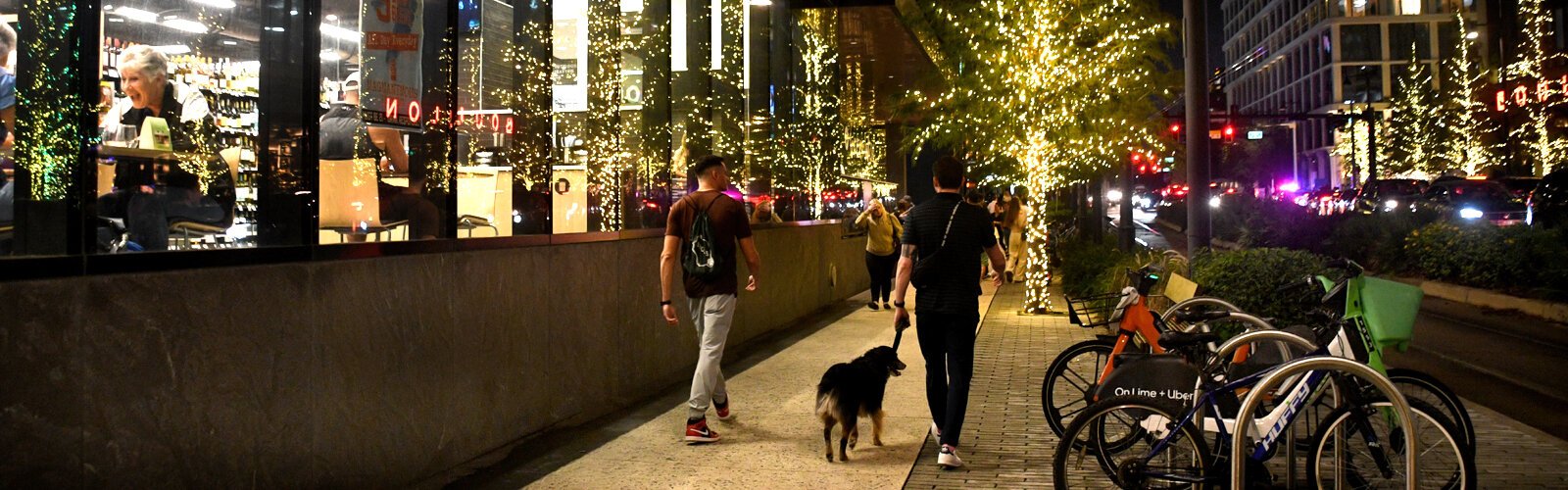 The magic of the holiday season spreads through the Water Street Tampa neighborhood with trees lit with thousands of glittering lights.