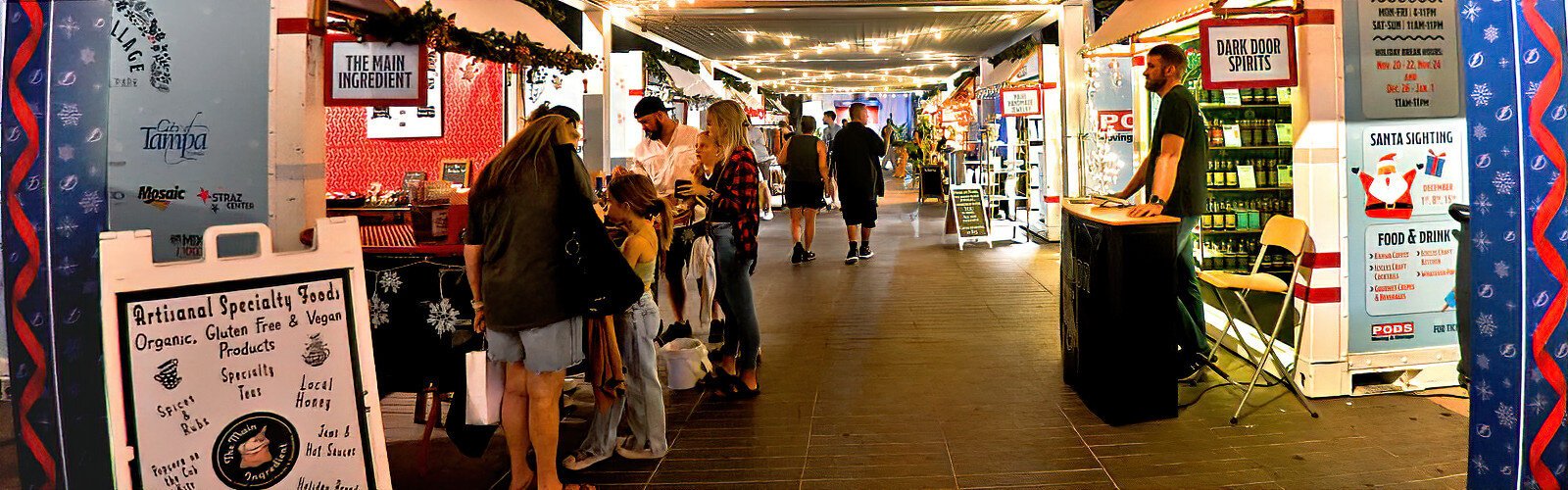 The shops of Winter Village, delivered by PODS Moving and Storage, feature boutiques from local makers in a festive décor.