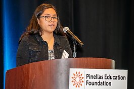 Dunedin High School senior Dulce Rodriguez Escamilla describes the "transformative" effect her experience with the College and Career Centers program had on her  during Pinellas Education Foundation's annual ChangeMakers event.
