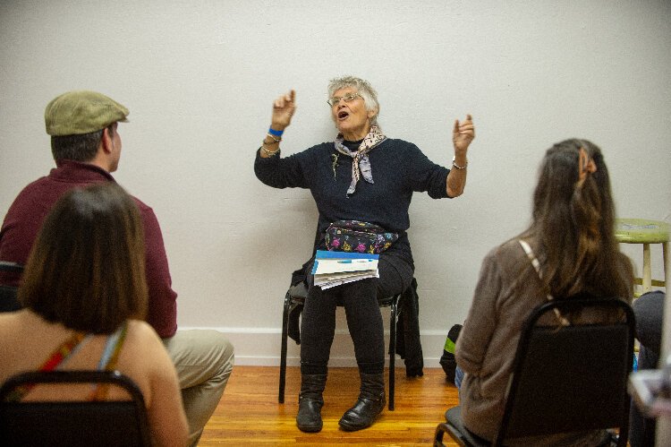 Elizabeth Mitchell performs a reading during the Whinge! Festival at the historic Ybor Kress Building. Mitchell’s piece is titled “Lessons Learned Long Ago.”