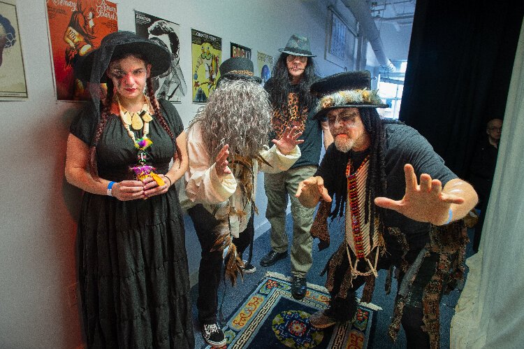 Performers Emily Pizano, Michael Montana and "Ben Not James" with Ed Derkevics, aka "Raoul the Witchdoctor."