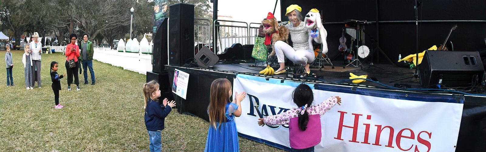 Children’s “edutainer” Shana Banana entertains young children with her puppets at First Night St Petersburg, the largest family-friendly New Year’s Eve celebration of the arts in Florida.