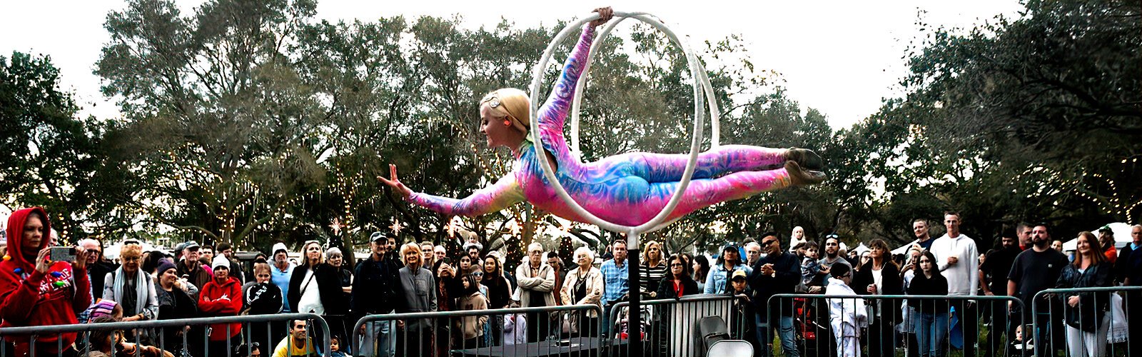 St Petersburg’s "premier entertainment company," The Curiositorium, presents the Spinning Sphere with performer Nicole Hays at the First Night event.