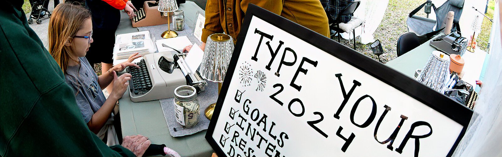 Typewriters provided by Merk The Moment are at the ready for event goers to type out their 2024 goals and resolutions.