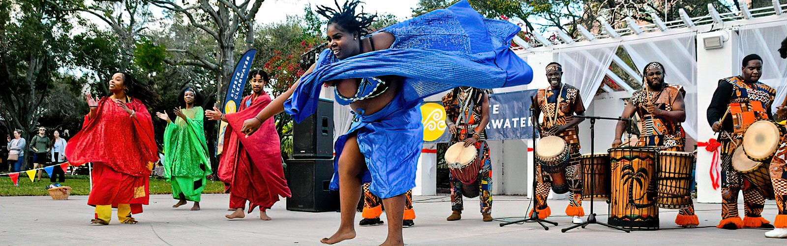 Celebrating 30 years of presence at First Night St Petersburg, the Dundu Dole Urban African Ballet dancers' performance recreates life in an African village.