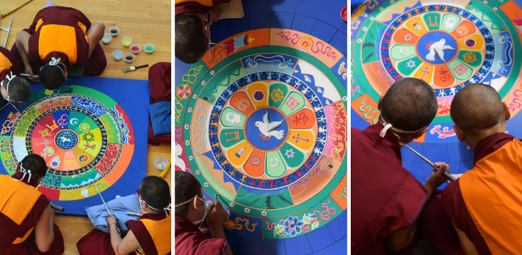 The Tibetan Buddhist monks of the Drepung Gomang Monastery as they create an intricate sand mandala as part of Florida CraftArt's The Sacred Arts Tour.