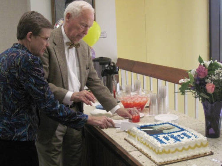 John F. Germany celebrates his 90th birthday in the library that bears his name on January 13, 2013.