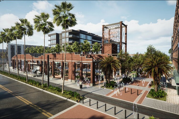 A rendering of Gas Worx, the mixed-use district that will link Ybor City with downtown Tampa's Channel District.  The first phase is slated for completion in summer 2024