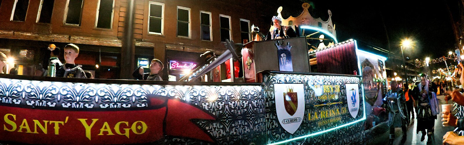 The annual Sant’ Yago Knight Parade in Ybor City  introduces the Krewe of Sant’ Yago’s new El Rey (King) Chris Cubero and La Reina (Queen) Quinn Erickson.