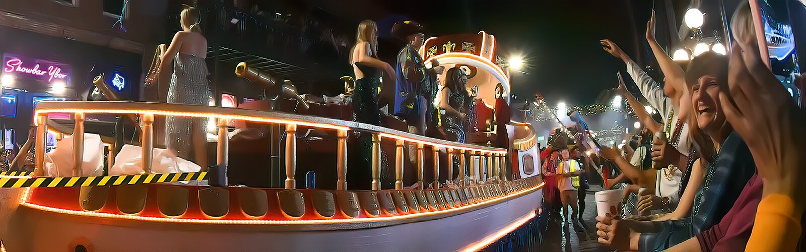 The family-friendly Knight Parade features a fleet of 85 illuminated floats from 65 krewes and organizations that roll down Ybor City’s Seventh Avenue.