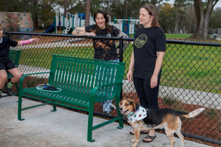 Tampa City Council member Lynn Hurtak and her dog Jelly at the ribbon-cutting for Henry and Ola Dog Park.