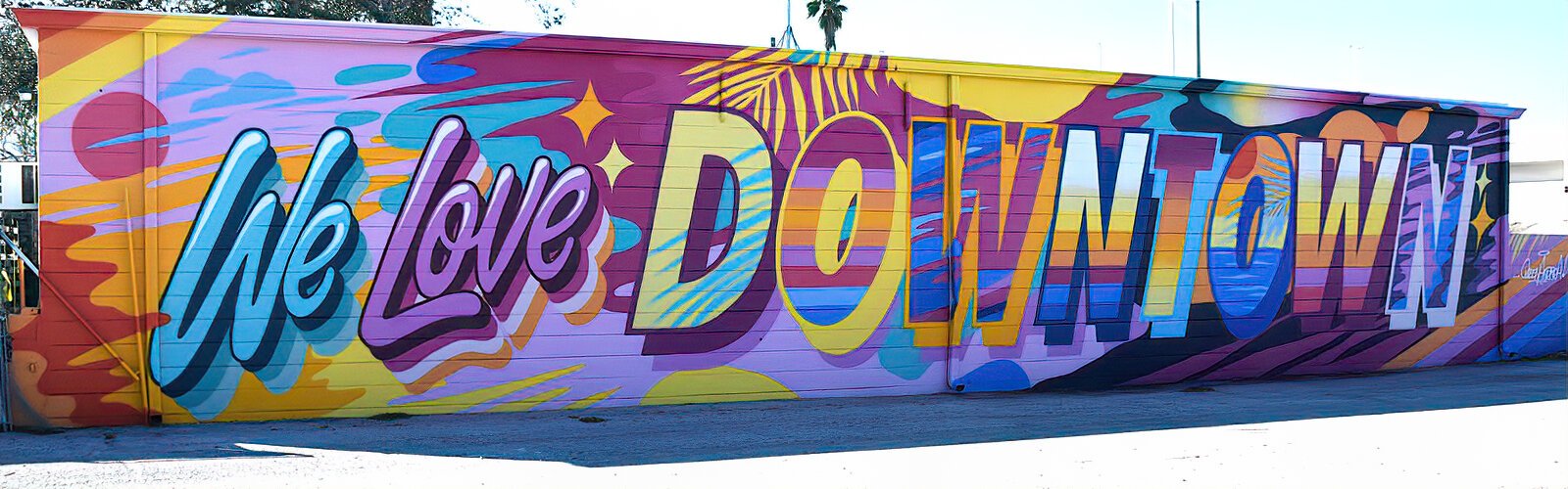 This “We Love Downtown” mural just south of Tampa Heights was created by NYC graffiti legend Queen Andrea One for the inaugural Tampa Walls mural festival in 2022.