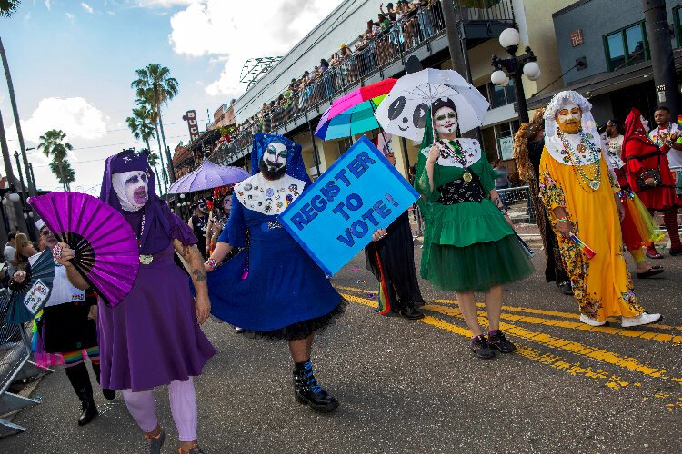 The 10th Tampa Pride Diversity Parade makes its way down Seventh Avenue in the Ybor City Historic District.