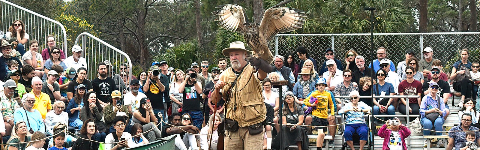 With free flight demonstrations by his trained raptors and Eurasian eagle owl Bugo, master falconer Steve Hoddy gives the public an up-close and personal experience with birds of prey.