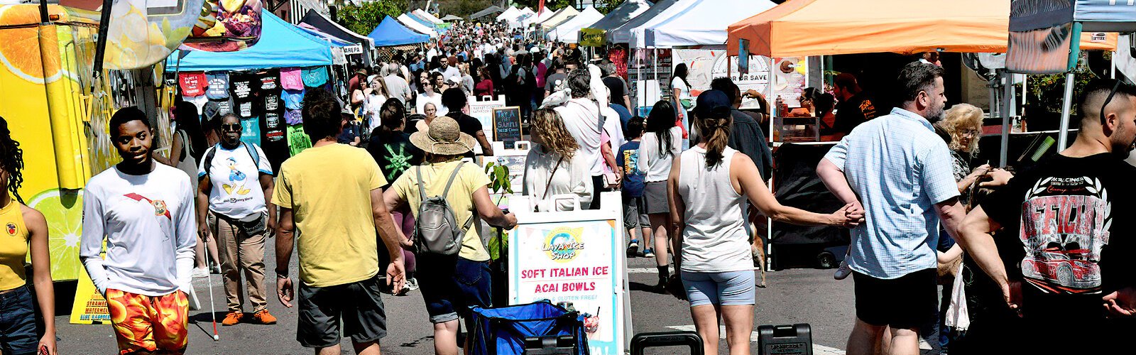 The Lakeland Downtown Farmers Curb Market spans four blocks of Kentucky Avenue and draws thousands of shoppers each Saturday.