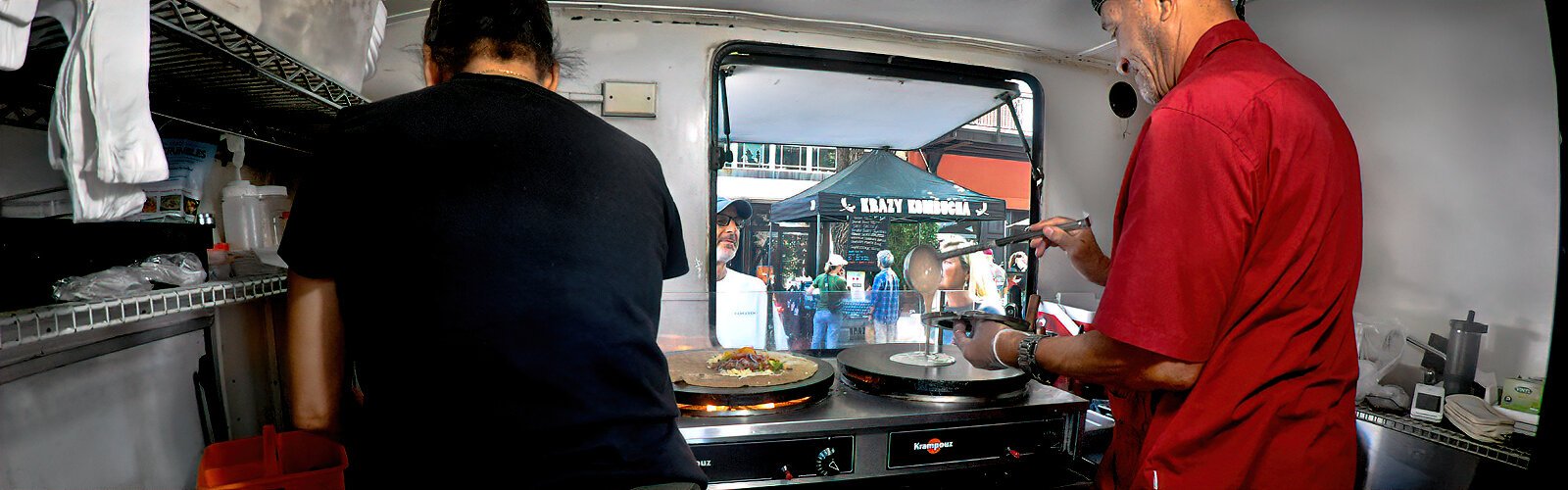 Operating from their mobile Crêpe Café, Margaux and Rodrigue Lodin prepare a French crepe from scratch, just like in the streets of their native Paris.