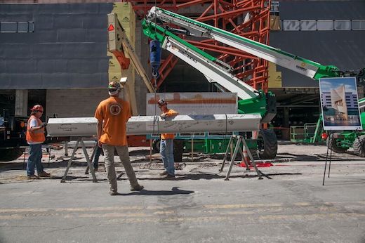 Signed beam ready for installation