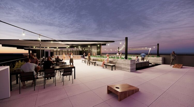 A rendering of an outdoor area at the Mastry's Brewing Co. location planned in Pinellas Park.