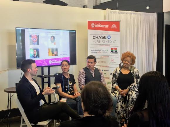 Alex English leads a panel discussion on brand management at Tampa Bay Startup Week.