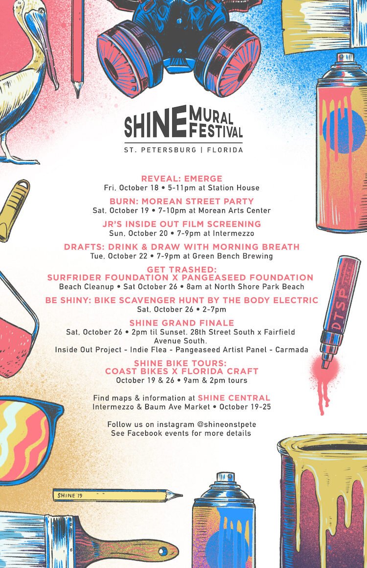 SHINE mural with event highlights.