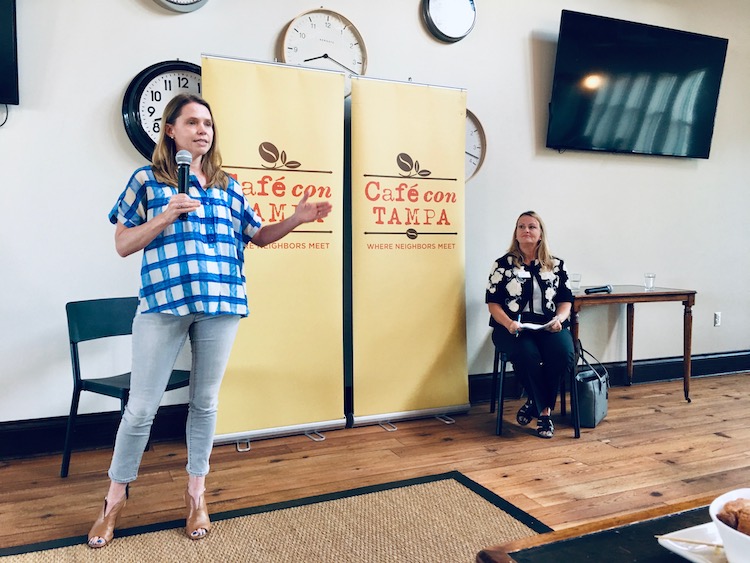 Sidewalk Stompers' President Emily Hinsdale teams with the MPO's Lisa Kramer Silva for a Café con Tampa discussion of All for Transportation's $6M sidewalk budget.