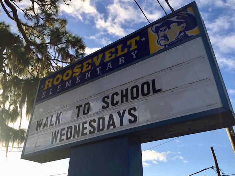 Roosevelt Elementary and other schools join in Walk to School Wednesdays.