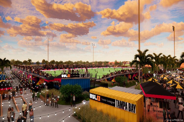 A rendering of the improvements the USL Super League Tampa Bay franchise plans for the stadium on the west side of the Hillsborough River the team wants to use as a temporary home and share with Blake High School.