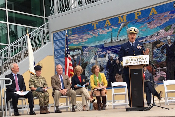 U.S. Coast Guard Adm. Karl Schultz addresses crowd.